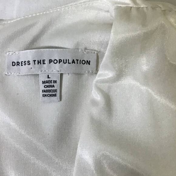 DRESS THE POPULATION SZ L white pearl vneck belted gathered maxi dress NWT B171 - Picture 4 of 6